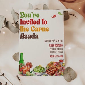 You're Invited to the Carne Asada, Asada Invite, Mexican Invitation, Grill and Chill, Fiesta Invite, Mexican BBQ Party, 5x7 Canva Template
