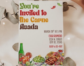 You're Invited to the Carne Asada, Asada Invite, Mexican Invitation, Grill and Chill, Fiesta Invite, Mexican BBQ Party, 5x7 Canva Template