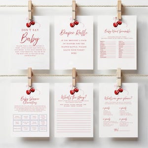 Printable Baby Shower Games Set, She's the Cherry On Top Theme, Baby Prediction Card, The Price is Right, Party Fun