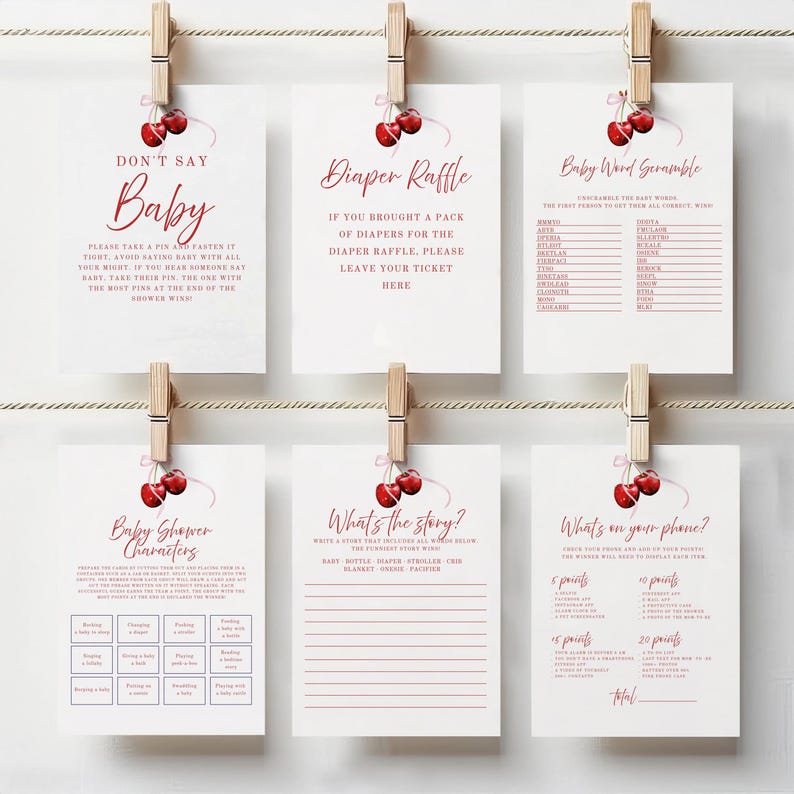 Printable Baby Shower Games Set, She's the Cherry On Top Theme, Baby Prediction Card, The Price is Right, Party Fun