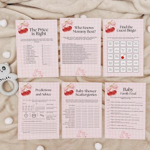 Kers op de taart babyshower spelset, babyvoorspellingskaart, wie weet mama, gastbingo, luierloterij, spelbundel, 5 x 7 afdrukbaar, L110