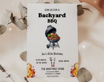 Backyard Barbeque Editable Invitation, Grill and Chill Party Invite, Birthday Cookout, Burgers on the Grill, Customizable 5x7 in invitation