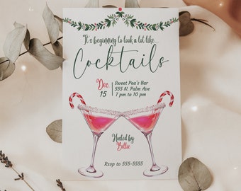 Invito a un cocktail party di Natale / Cocktail di Natale / Invito di Natale con bastoncini di zucchero / 5x7 pollici - Modificabile su Canva