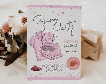 Starlit Slumber: Editable 5x7 Pajama Party Invitation for Women and Girls | Editable on Canva