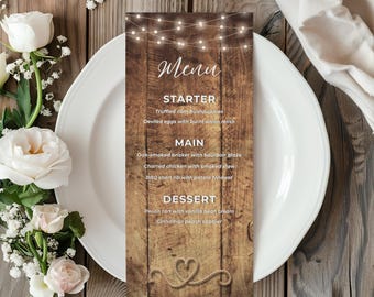 Rustic Rehearsal Dinner Menu Template | Western BBQ Wedding (4x9 Digital Download) W103