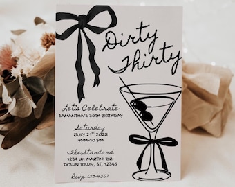 Dirty Thirty Black and White Invitation, 30th Birthday Party Invite, Editable Invitation, Dirty 30, Martini Birthday, 5x7 Canva Template
