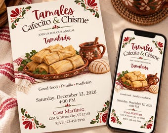 Tamales Cafecito & Chisme Fiesta Invitation, Editable 5x7 Template