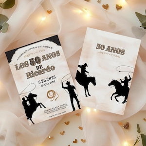 Vaquero 50th Birthday Invitation, Rodeo Theme, Cowboy Birthday, Mens Birthday Invite, Mexican Fiesta, 50th Birthday Idea, 5x7 Canva Template image 6