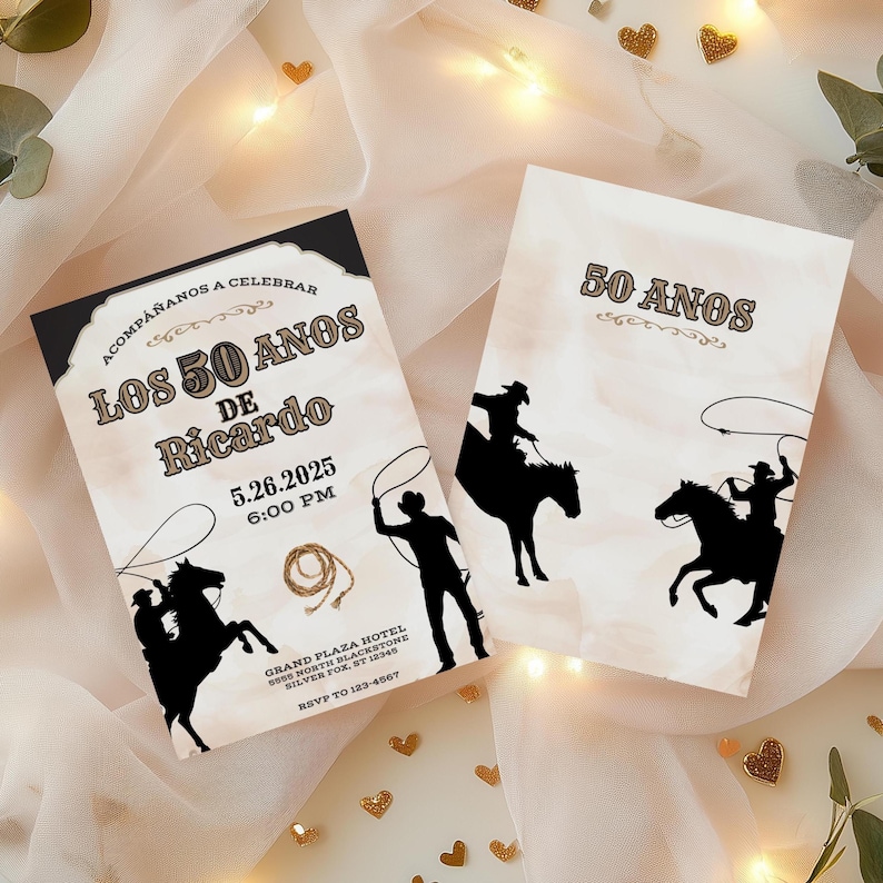 Vaquero 50th Birthday Invitation, Rodeo Theme, Cowboy Birthday, Mens Birthday Invite, Mexican Fiesta, 50th Birthday Idea, 5x7 Canva Template image 6