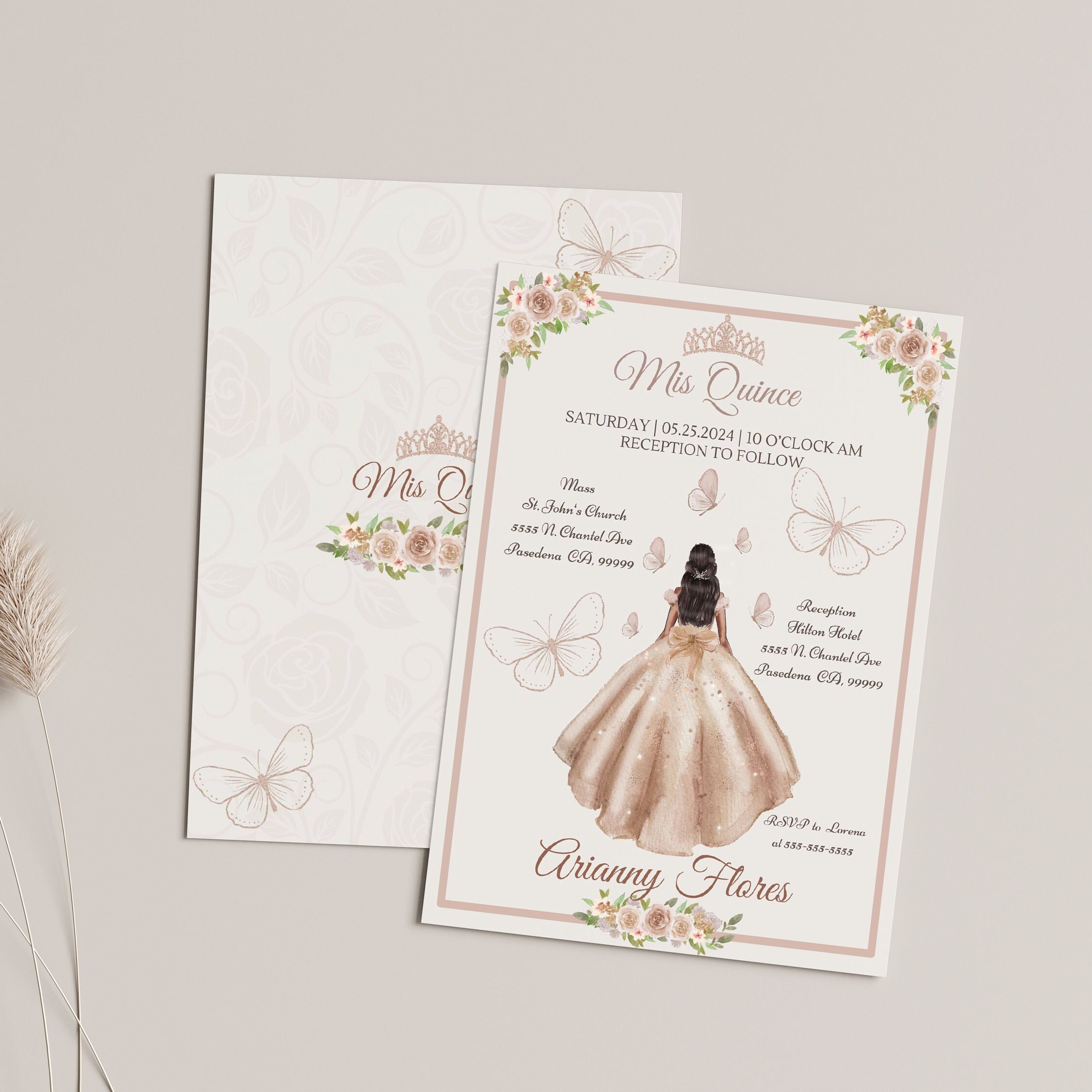 Quinceañera Invitation Template, Champagne Quince Invite, Customizable