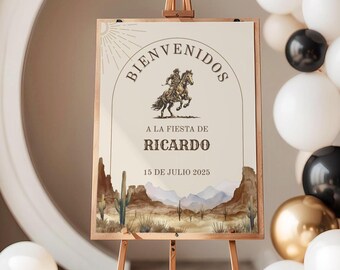 Wild West Vaquero Bienvenidos Sign, Western Birthday Decor, Spanish Welcome, Fiesta Welcome Poster, Canva Templates, 40th, 50th, 60th, C101