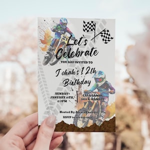 Editable Boys&#39; Motorcross Kids Birthday Invitation - 5x7 | Dirt Bike Adventure Party Invite | Editable CANVA