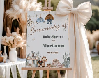Vaquerito babyshowerbord, kleine cowboy, western welkomstbord, Vaquerito Viene en Camino, babyshowerborden, canvassjabloon, L123