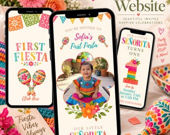 Birthday Website, RSVP Website Invitation, Fiesta First Birthday Invite, First Fiesta Editable Canva Template U101