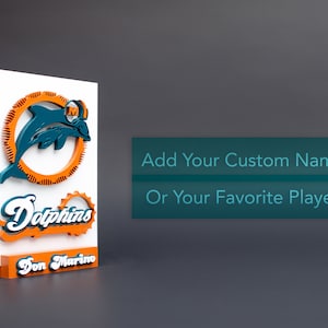 Vintage Miami Dolphins 3D Acrylic Display with Custom Name - Retro NFL Memorabilia (1989-1996) - Personalized Sports Gift - Unique gift