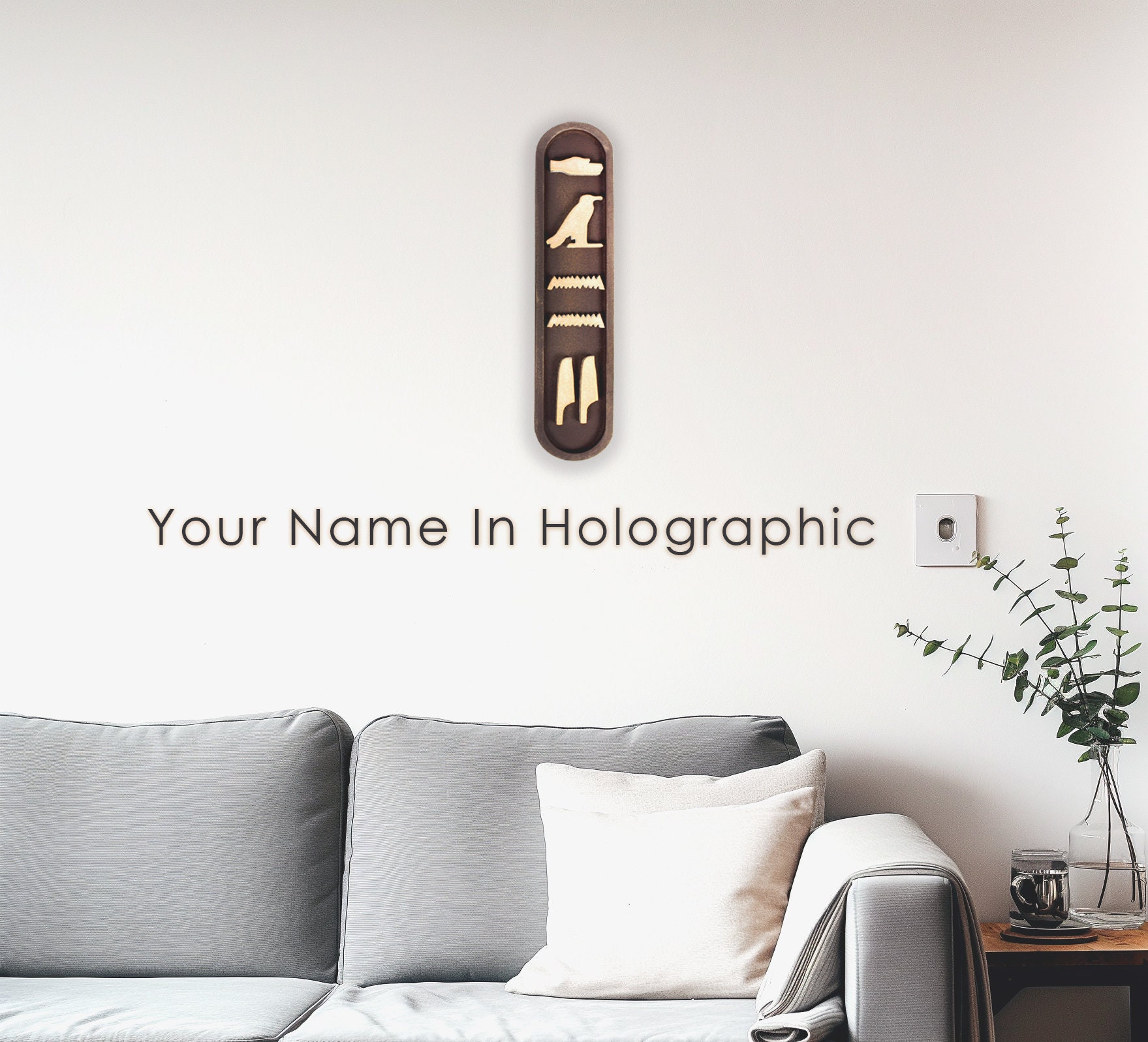 Finition pierre texturée hiéroglyphes de style égyptien | Décoration murale personnalisée pour les fans de l'Egypte ancienne | Plaque nominative personnalisée