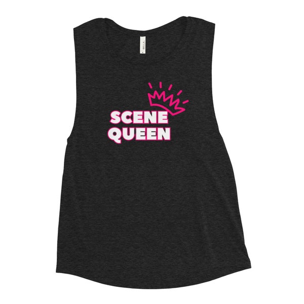 Scene Queen Pink Crown Ladies’ Muscle Tank Top for the Elder Emo Club who Loved Myspace