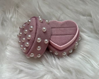 Custom Pearl Velvet Ring Box | Blush Pink Wedding Ring Box | Proposal Velvet Box | Velvet Ring Box | Heart Modern Ring Box | Bridal Gift