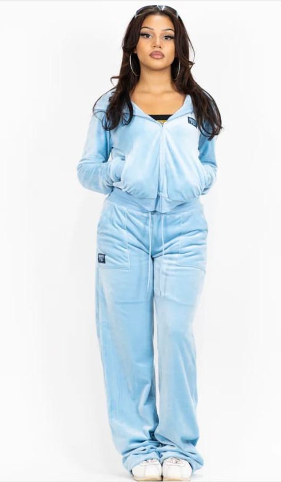 Baby blue velour tracksuit hotsell