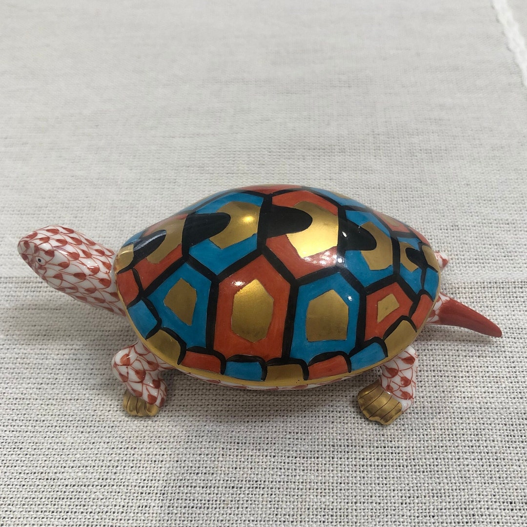 Herend Turtle Colorful Shell Orange Turtle Figurine Herend Etsy