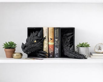 Rincón de libros con dragón emergente, cola de dragón, decoración de estantería, impresión 3D, regalo para amantes de los libros, sujetalibros de dragón
