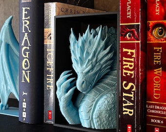 Dragon Wing Bookends with Book Nook | Ice Dragon Shelf Art | Fantasy Gift for Readers