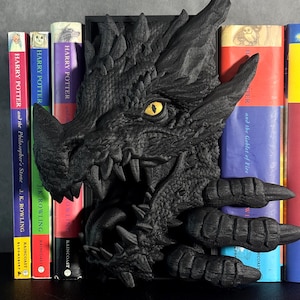 Drachen Buchecke mit Schwanz, Bücherregal Dekor, 3D Druck, Geschenk für Bücherwürmer, Fantasy Liebhaber, Booktok Buchstützen