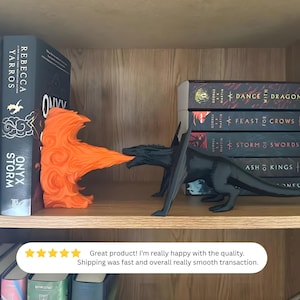 Fire Breathing Dragon Bookends, Fantasy Bookshelf Decor, Dragon Book Nook, Bookish Gift, 3D Print