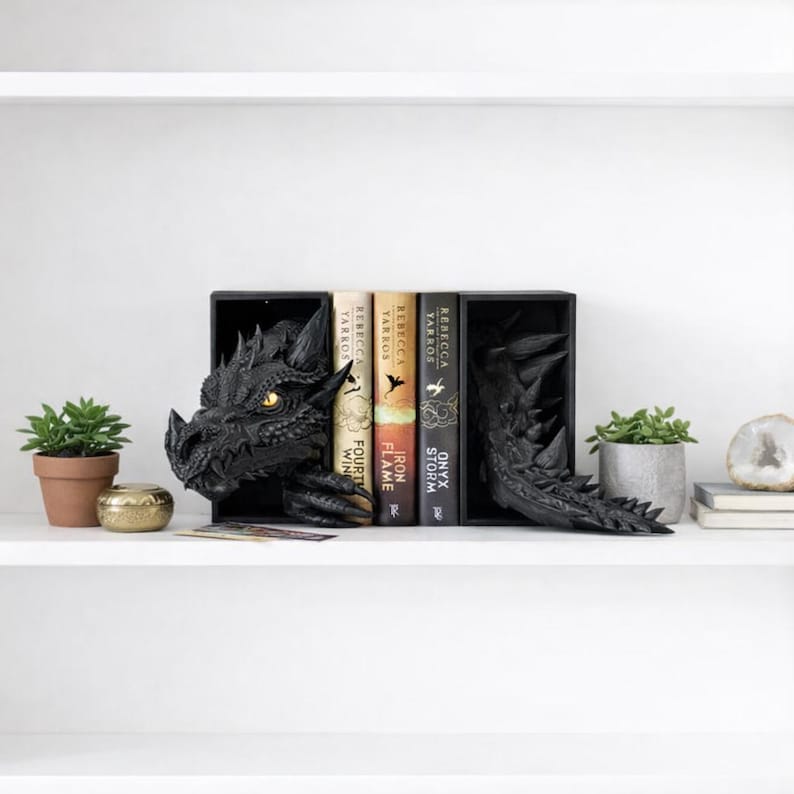 Dragon Book Nook, Fourthwing Bookshelf Decor, Bookish Gift, Bookends image 1