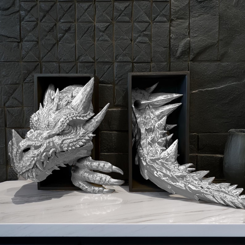 Silver Dragon emerging out of a black book nook box
