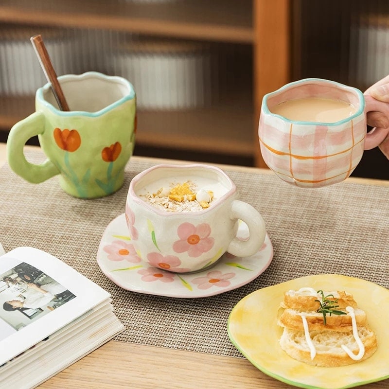 Ceramic Cloud Mug, Flower Coffee Mug and Saucer Set, Creative Cute Coffee  Cups with Sunflower Coaster, Espresso Cups for Latte, Tea, Milk, Gifts 