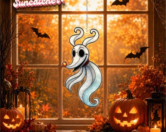 Zero Ghost Dog Suncatcher | Nightmare Before Christmas | Halloween Ghost Decor | Spooky Season Gift