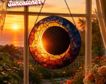2026 Total Solar Eclipse Suncatcher | Faux Stained Glass Celestial Art (August 12 Souvenir)