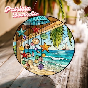 Atrapasueños de conchas marinas, arte costero para ventanas, regalo con temática oceánica, decoración de verano para el hogar, regalo para amantes de la playa, adorno náutico para ventanas