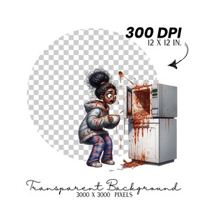 May include: A cartoon illustration of a person standing next to a microwave covered in red sauce. The person is holding a bowl of sauce. The microwave is 12 inches by 12 inches and 300 DPI.