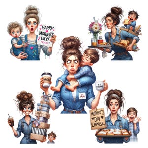 May include: A colorful illustration of mothers and children celebrating Mother's Day. The illustration features a variety of scenes, including a mother holding a card that says "Happy Mother's Day!" and a mother carrying a child on her back. The illustration is a fun and heartwarming way to celebrate the special bond between mothers and children.