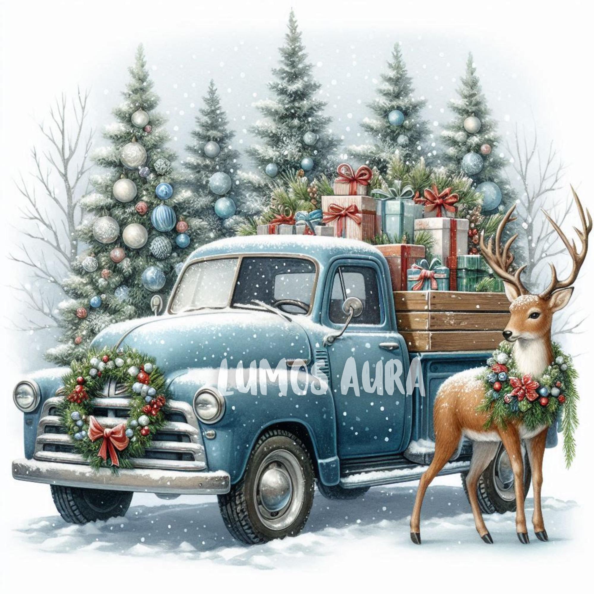 Christmas Vintage Truck Clipart Bundle, Retro Holiday Designs (16 JPG ...