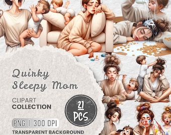 Imágenes prediseñadas de una mamá dormilona y peculiar, Caos de la maternidad agotadora, Vida de mamá divertida, Imágenes prediseñadas del Día de la Madre, Mamá e hijo divertidos, Álbum de recortes, Sublimación