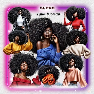 34 Beautiful Black Girl Png Bundle Black Girl With Afro Clipart Big Hair Afro Melanin Queen Black Girl Magic Sublimation Digital Download