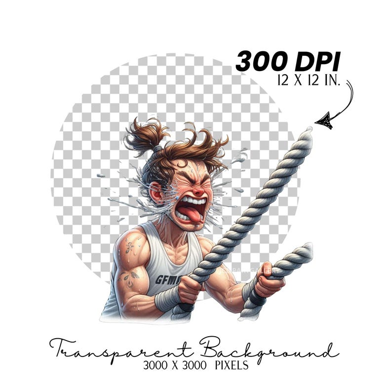 Puede incluir: Una ilustraci&oacute;n digital de una persona con cabello casta&ntilde;o y un top blanco sin mangas tirando de una cuerda gruesa. La persona est&aacute; haciendo una mueca y tiene gotas de agua en la cara. El fondo es transparente.