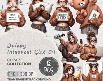 Introvert Girl Clipart, Social Battery Low Girl, Self-Care Lazy Day Cartoon, Antisocial Mood, Funny Digital Stickers, Lazy Day Girl, Crafts