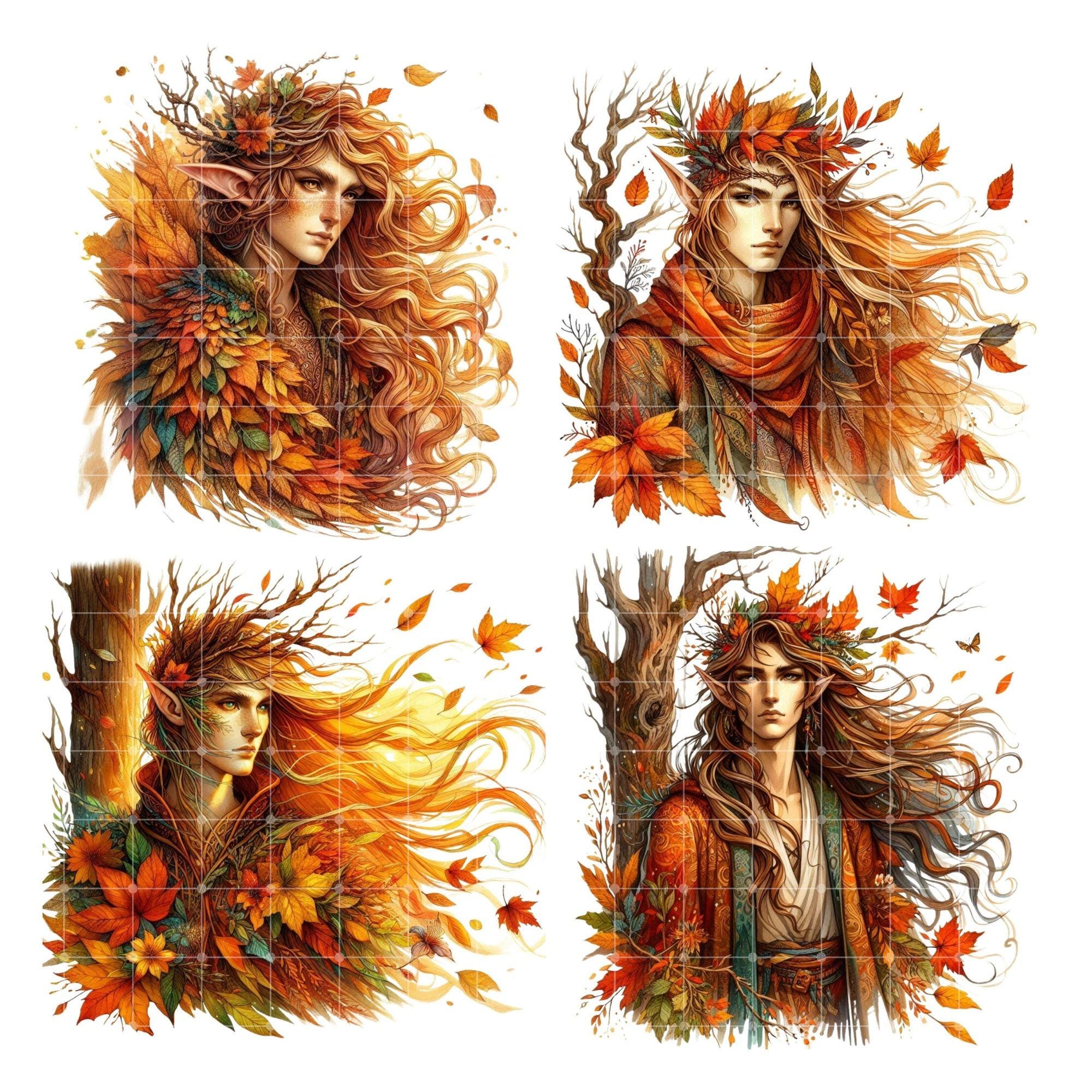 Autumn Elf JPEG Clipart Bundle, Fall Fantasy Elf Art, Woodland Elf ...