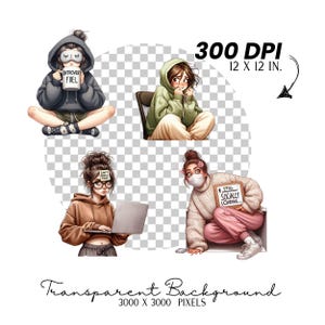 Introvert tjej Clipart, social batteri låg tjej, självvårdande lat dag tecknad film, antisocialt humör, roliga digitala klistermärken, lat dag tjej, hantverk bild 8