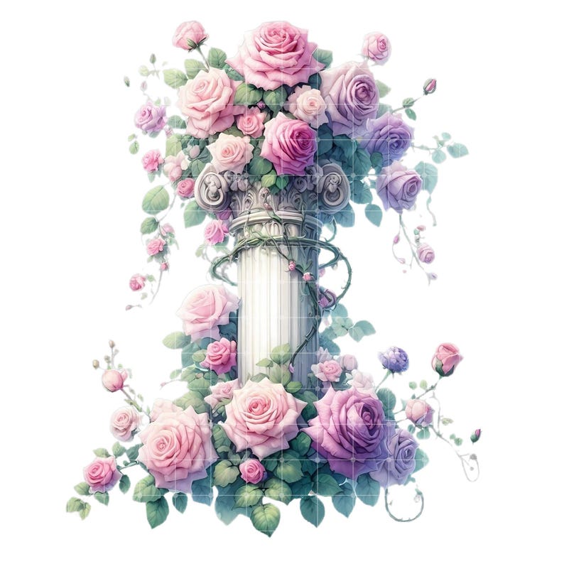 Floral Column Pillars Clipart PNG Bundle, Vintage Rose Pillar ...