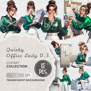 Office Lady Watercolor Clipart Bundle, Business Girl, Lady Boss Clipart Illustration, Transparent PNG, Digital Download, Card Making Woman
