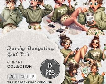 Quirky Budgeting Girls Clipart, Relatable Financial Chaos, Money Stress Clipart, Funny Planner Girls, Projects, Sublimation, Digital Sticker