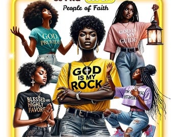 Christian Inspirational Png Clipart Bundle, Black Woman and Man, Faith-Based PNG Designs Sublimation, T-Shirts, Hoodies, Crafts, DIY Project