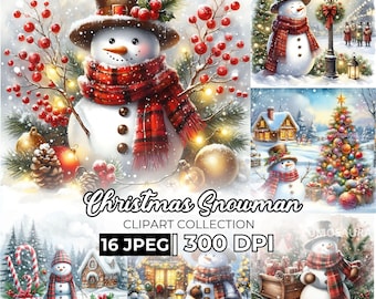 Weihnachten Schneemann in der Winterlandschaft Clipart, niedlicher Schneemann, hohe Qualität, JPGs digitaler Download, Papiermodell, Junk Journals, Papierhandwerk