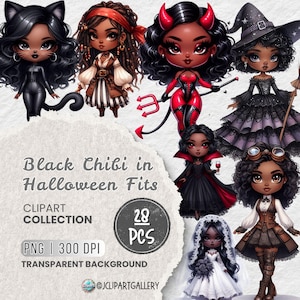 Halloween Girl Clipart PNG Bundle, Chibi Dolls Clipart Bundle- Witch Goth Vampire, PNG for Planner Stickers, Sublimation, Digital Download