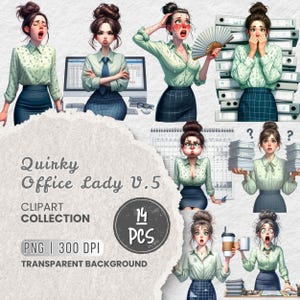 Office Lady Watercolor Clipart Bundle, Business Girl, Lady Boss Clipart Illustration, Transparent PNG, Digital Download, Card Making Woman